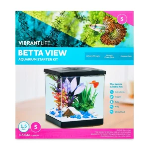 compact 1.5 gallon betta fish aquarium starter kit with builtin filter and heated lid for home office or bedroom ideal for smal