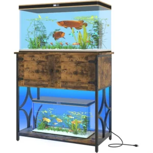 20 29 gallon fish tank stand with power outlets & led light, 330lbs capacity, 20 gallon aquarium stand with storage, metal fish