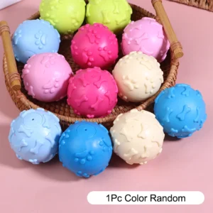 interactive cartoon paw print dog toy ball, squeaky & chewable rubber material, small breed pet plaything aids in dental health