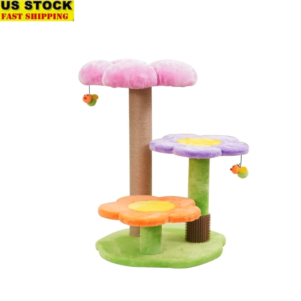 4 level 26 inch colorful cat tree with bloom perches jute scratching post teaser toys rubber grooming brush 4 level 26 inch colorful cat tree with bloom perches jute scratching post teaser toys rubber grooming brush